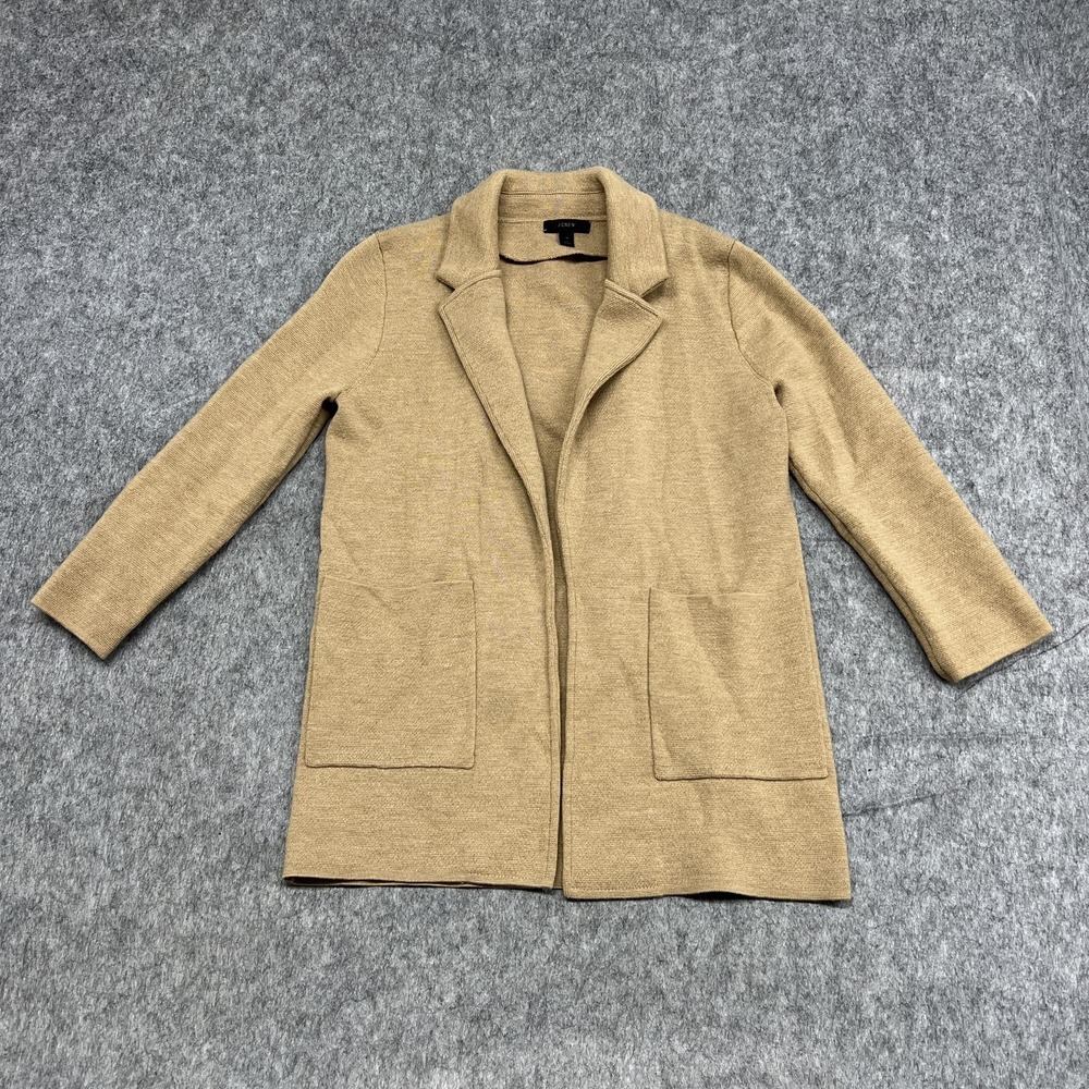 J Crew Sweater Womens Extra Small Camel Tan Wool Blend Open Front Blazer Coat